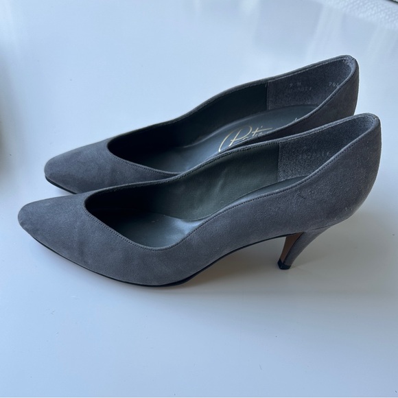 Vintage Patios Gray Faux Suede Pumps Elegant Heels Retro Work Shoes Women’s 9 - Picture 2 of 6